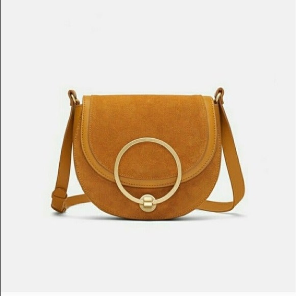 Zara Handbags - Zara Mustard Suede Leather Crossbody Bag